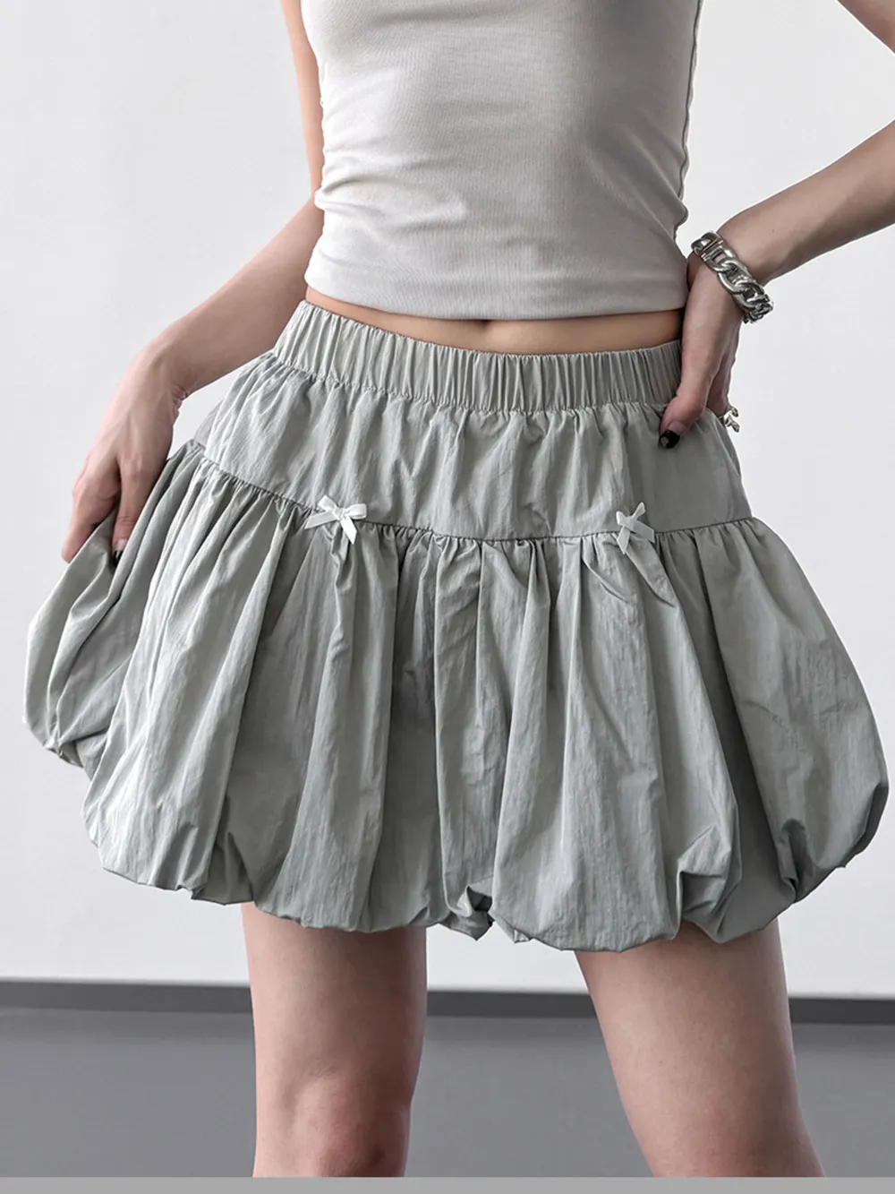 Bubble Hem Elastic Waist Mini Skirt, image 2