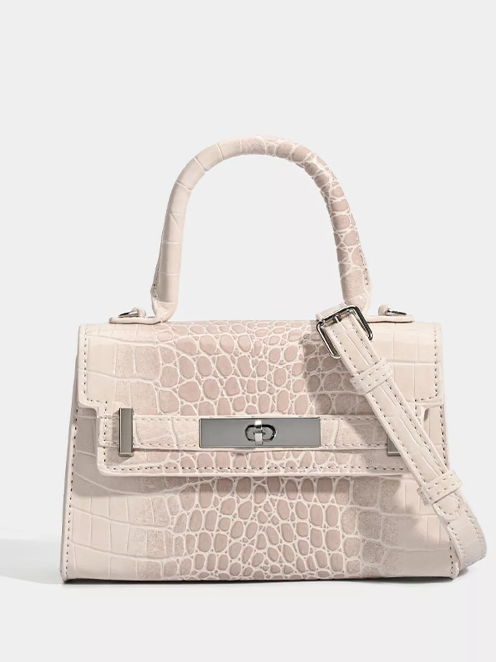 Croc-Embossed Top Handle Handbag, image 5