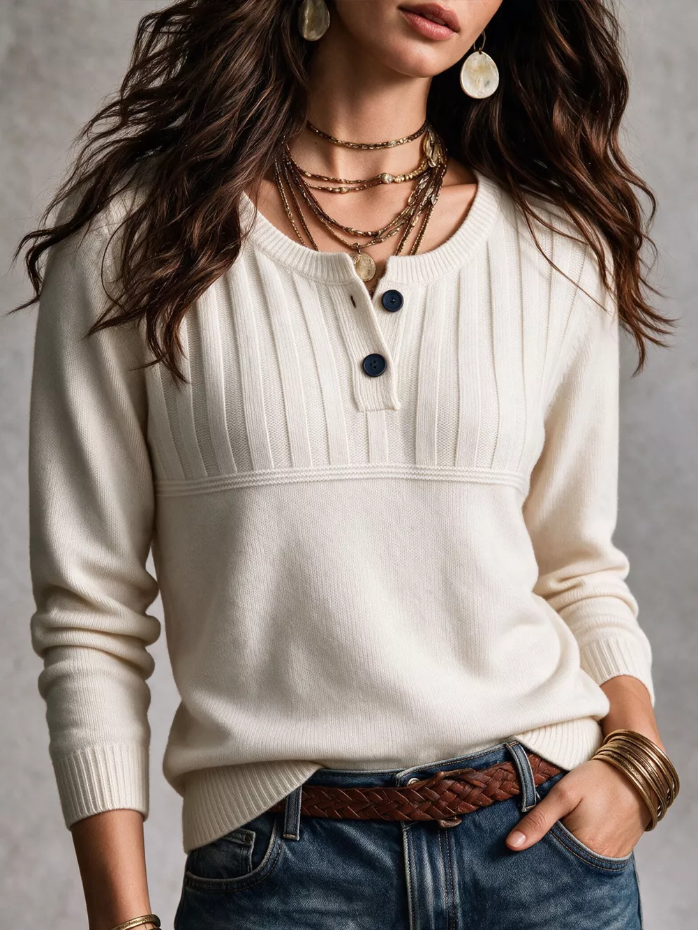 Ribbed Button Detail Sweater, image 2