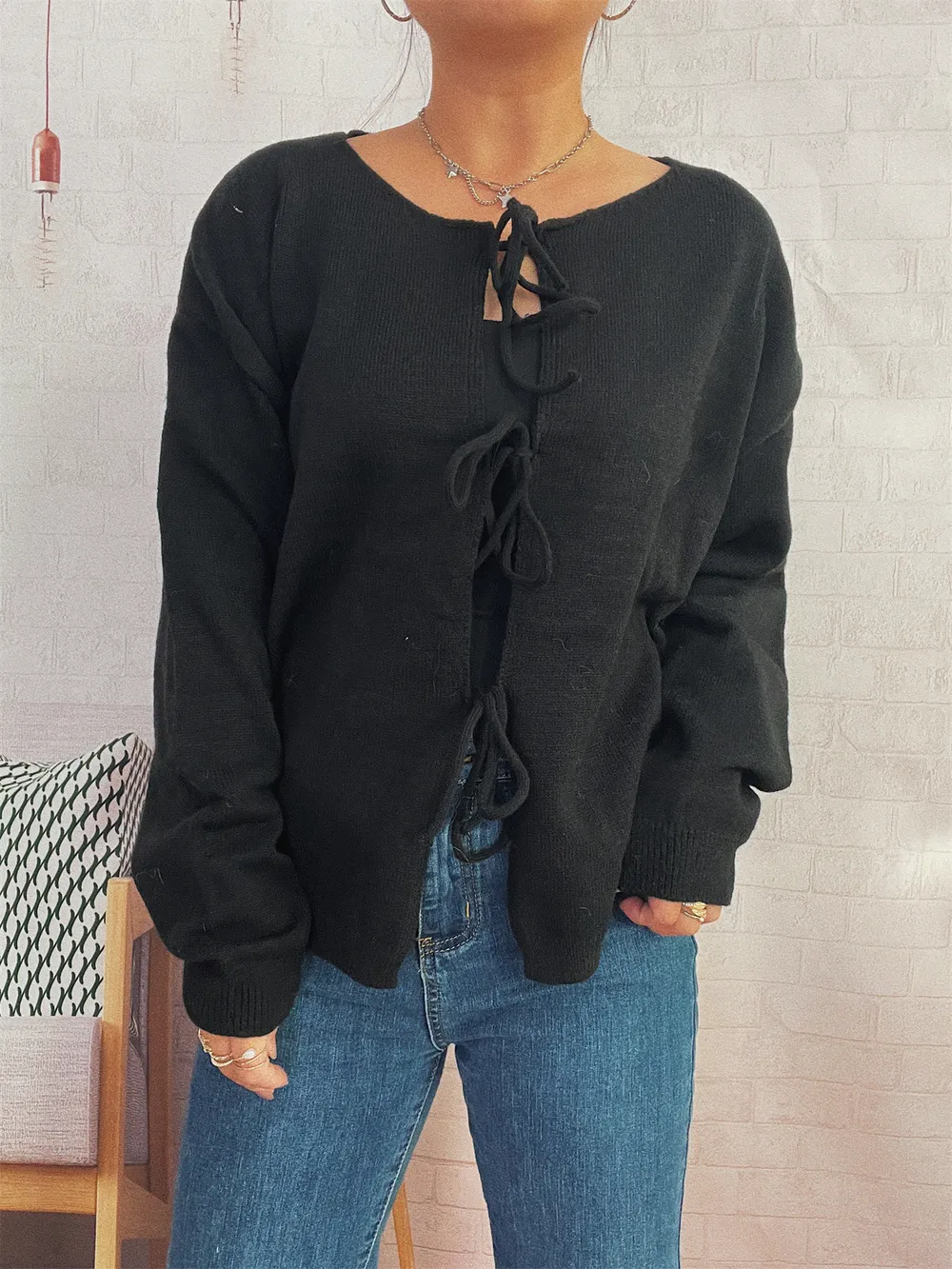 Tie Front Drop Shoulder Cardigan, image 20
