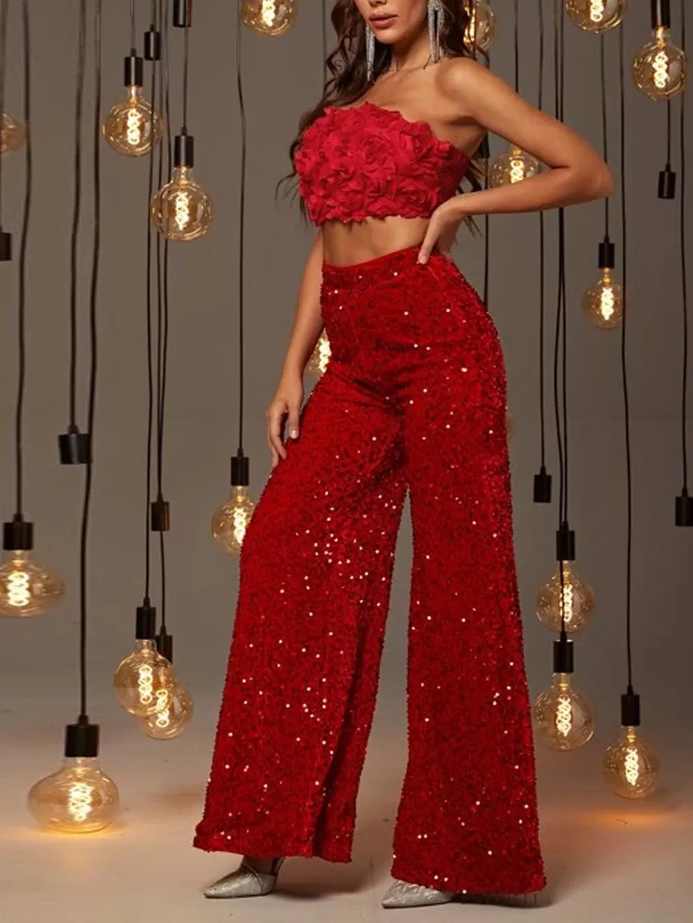 Sequin Embellished Wide Leg Pants, image 13