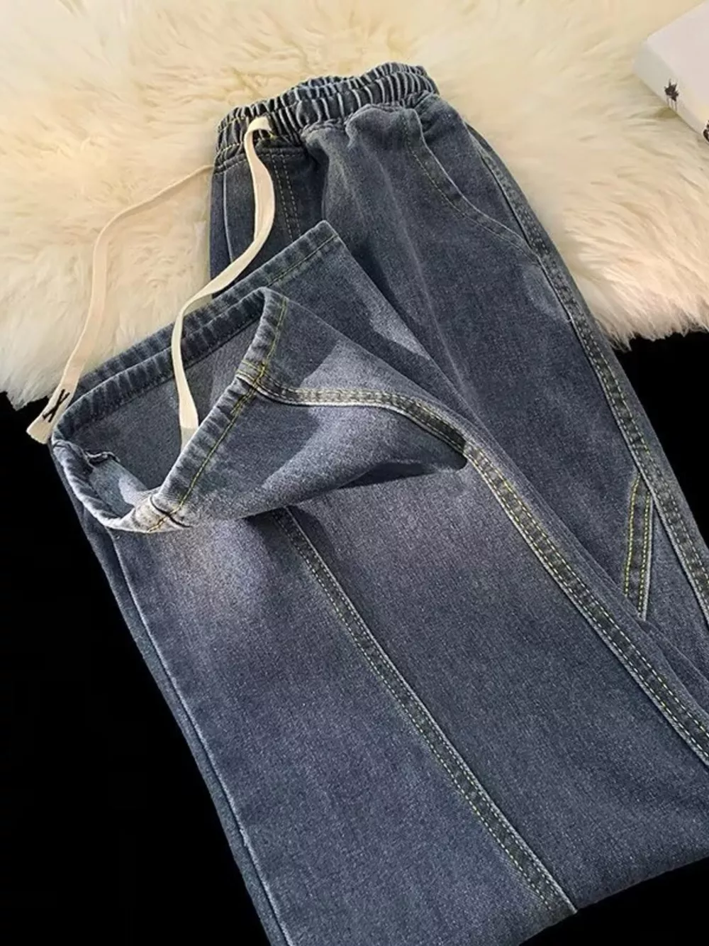 Men's Plus Size Elastic Waist Wide Leg Jeans, image 3