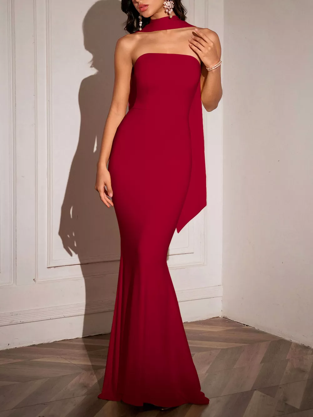 Tube Mermaid Maxi Dress with Scarf Detail, image 16