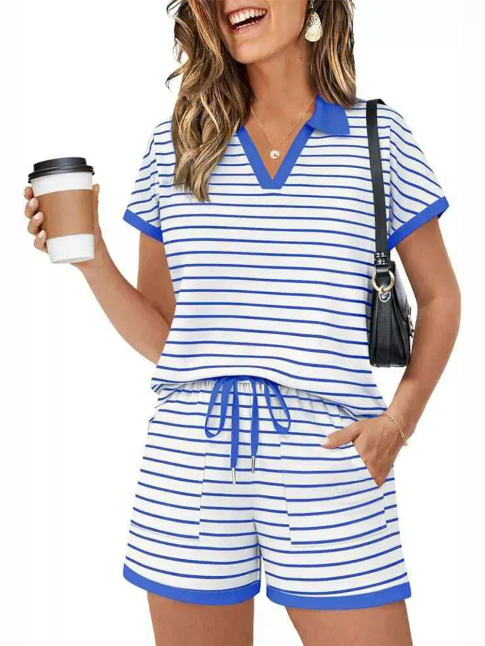 Striped Short Sleeve Polo and Shorts Set, image 14