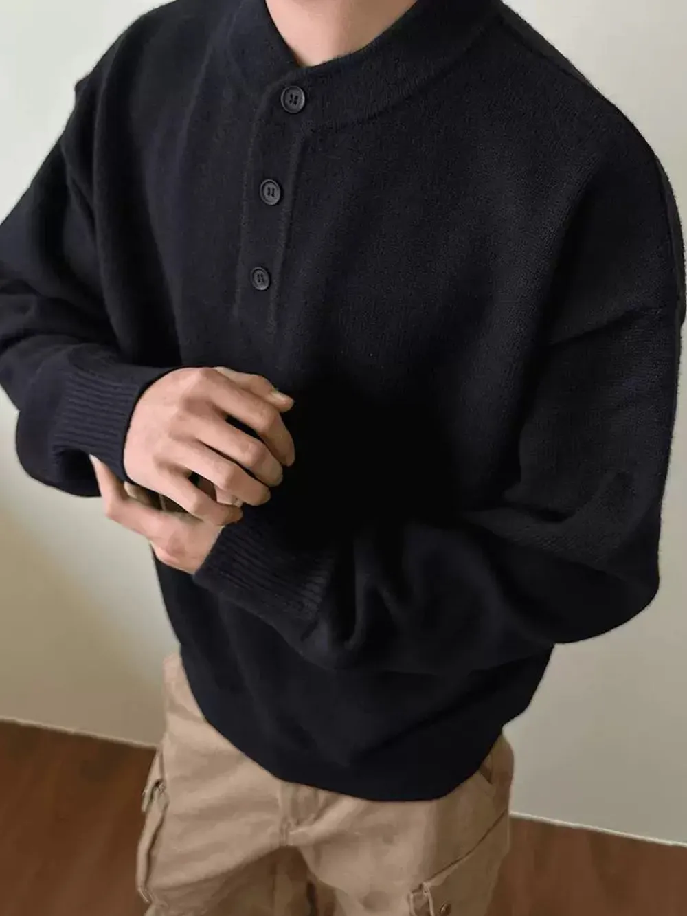Men's Button Detail Drop Shoulder Sweater, image 5