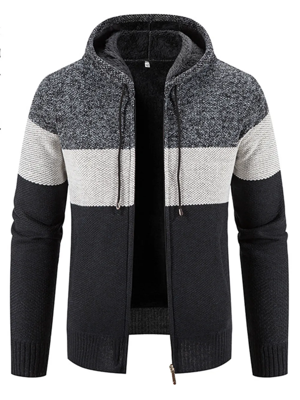 Men's Plus Size Drawstring Color Block Zip Up Cardigan, image 4