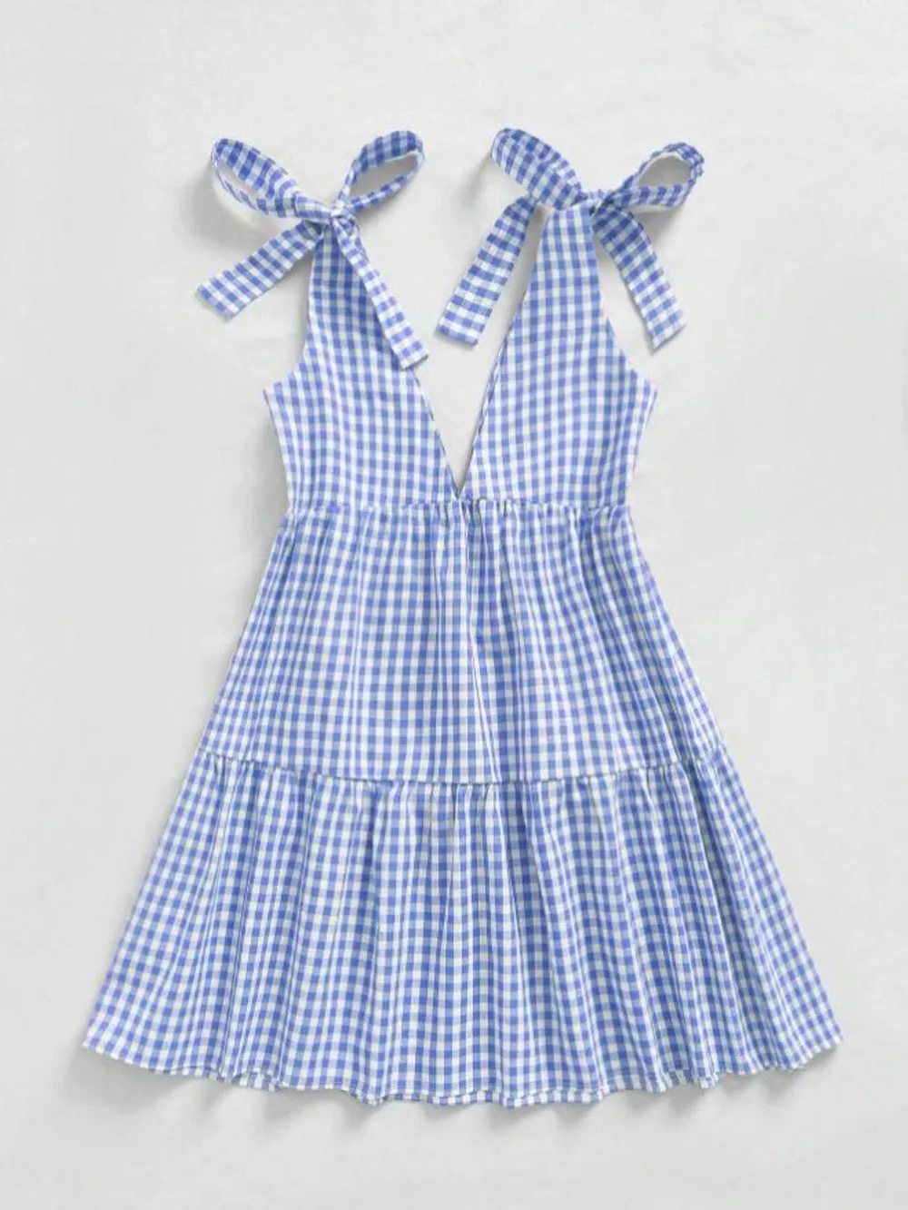 Gingham Tie-Shoulder Ruffle Hem Mini Dress, image 9