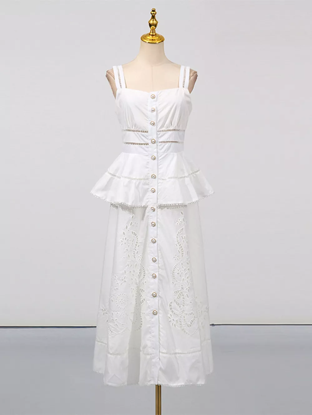 Sleeveless Eyelet Embroidered Button-Down Midi Dress, image 3