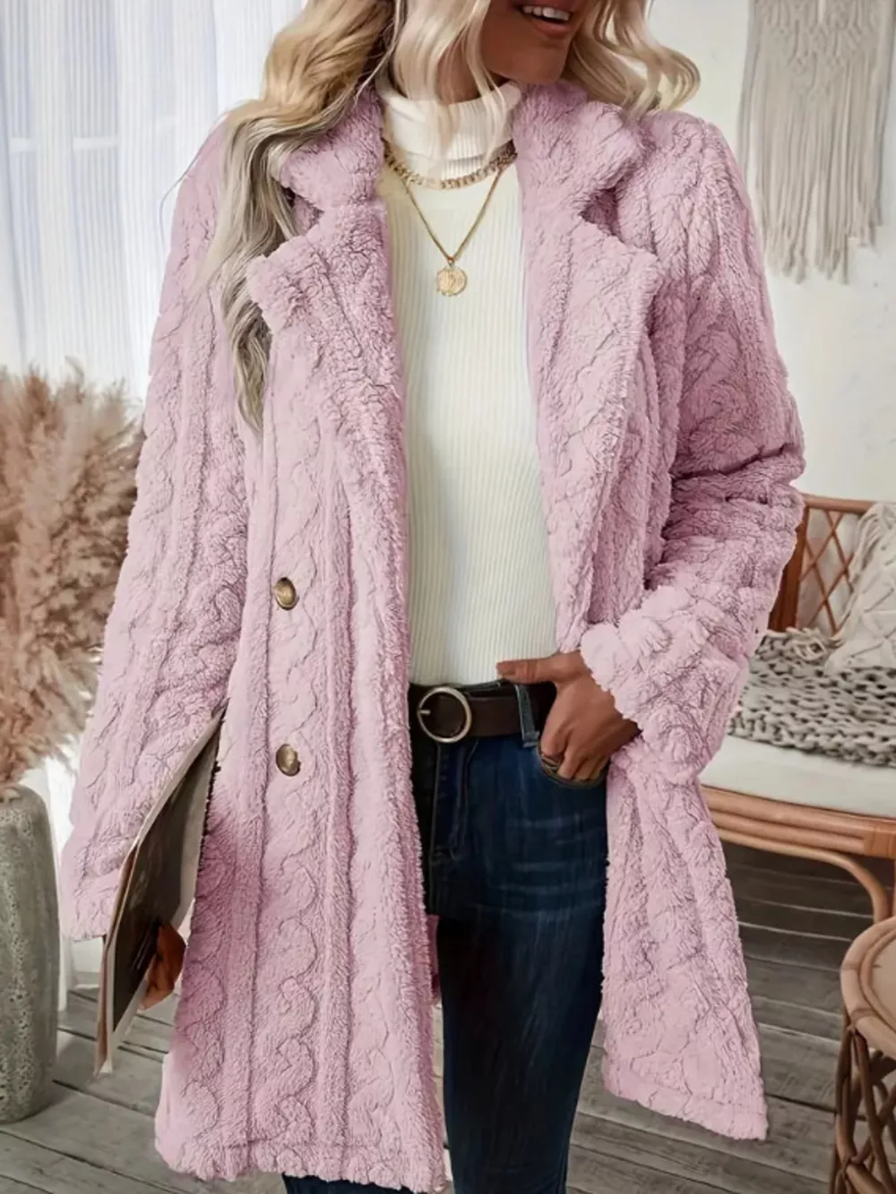 Cozy Faux Shearling Double-Breasted Outerwear, image 21