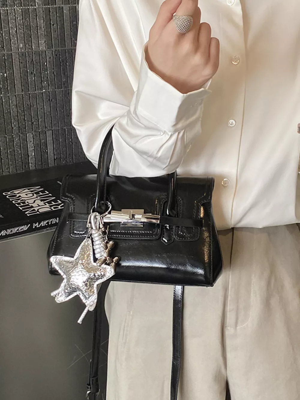 Leather Top Handle Crossbody Bag, image 5
