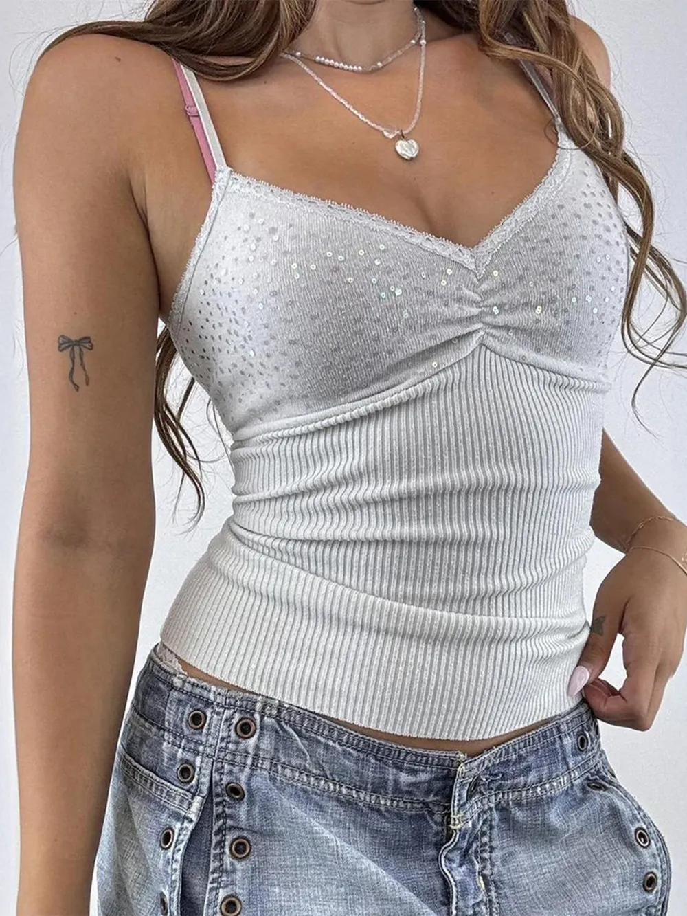 Sequin Lace Detail Cami Top, image 3
