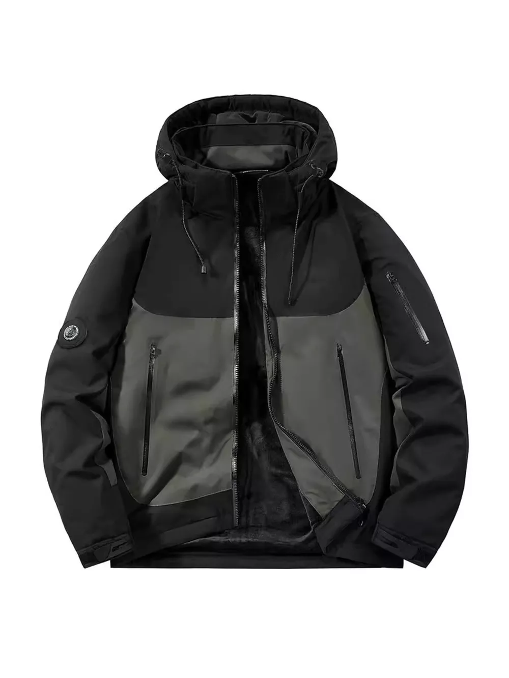 Men's Plus Size Hooded Color Block Windproof Jacket, image 3