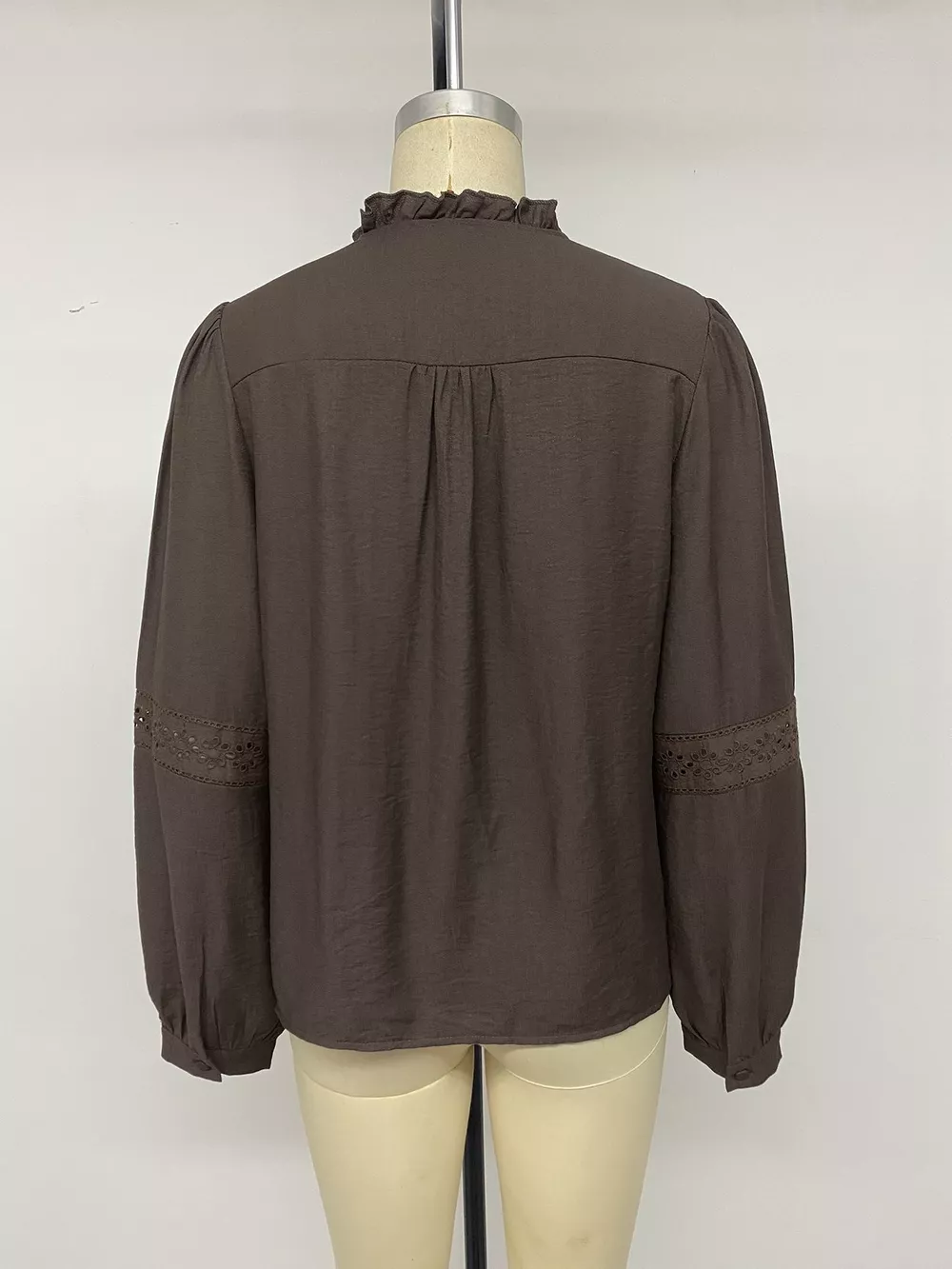 Eyelet Lace Trim Long Sleeve Blouse, image 13