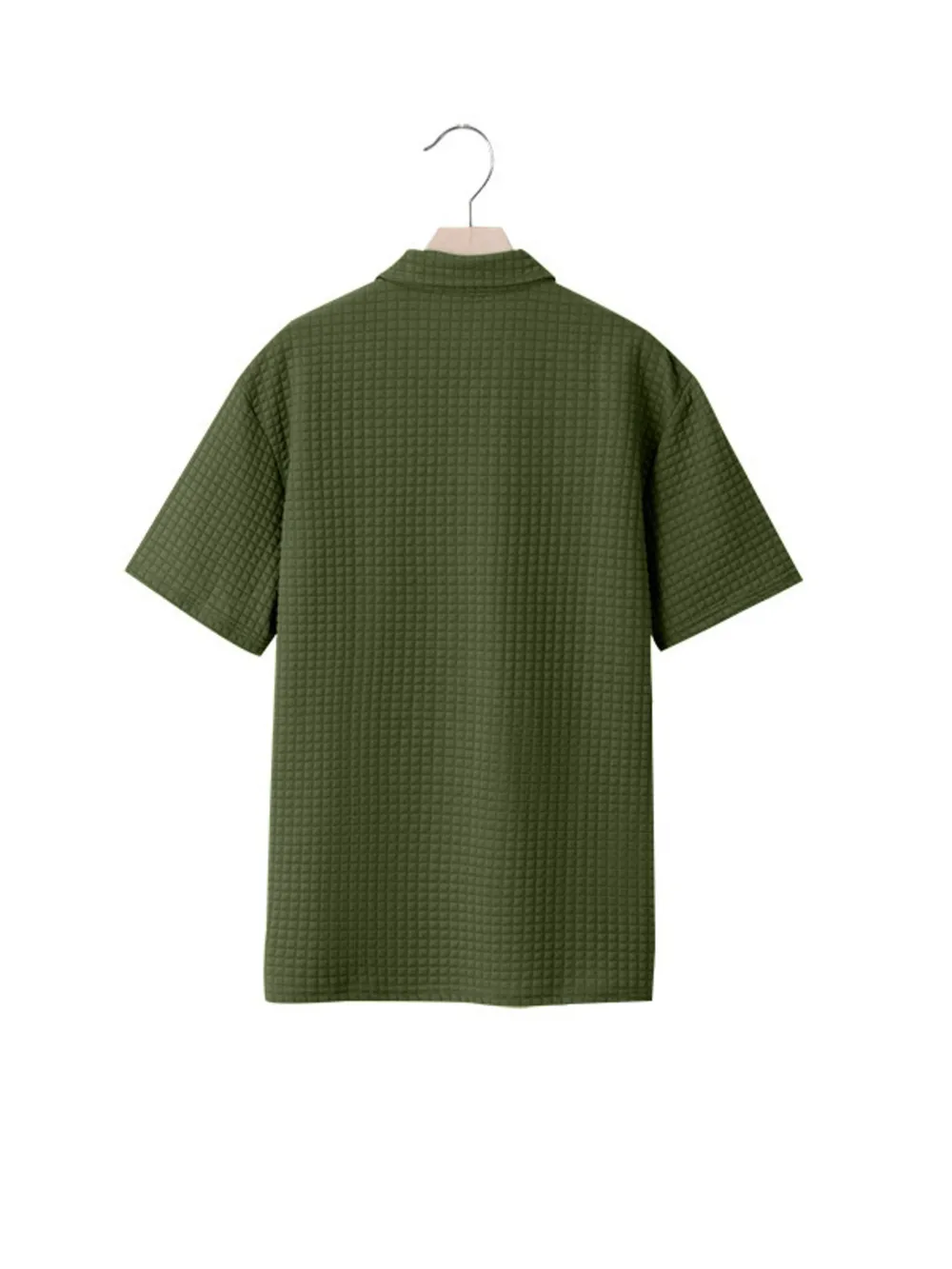 Men's Full Size Waffle Short Sleeve Polo with Zipper Detail Plus Size, image 4