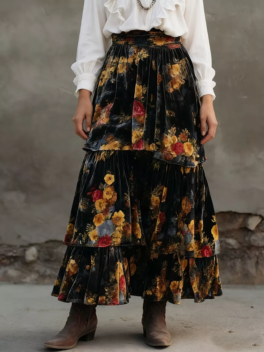 Floral Tiered Maxi Skirt, image 2