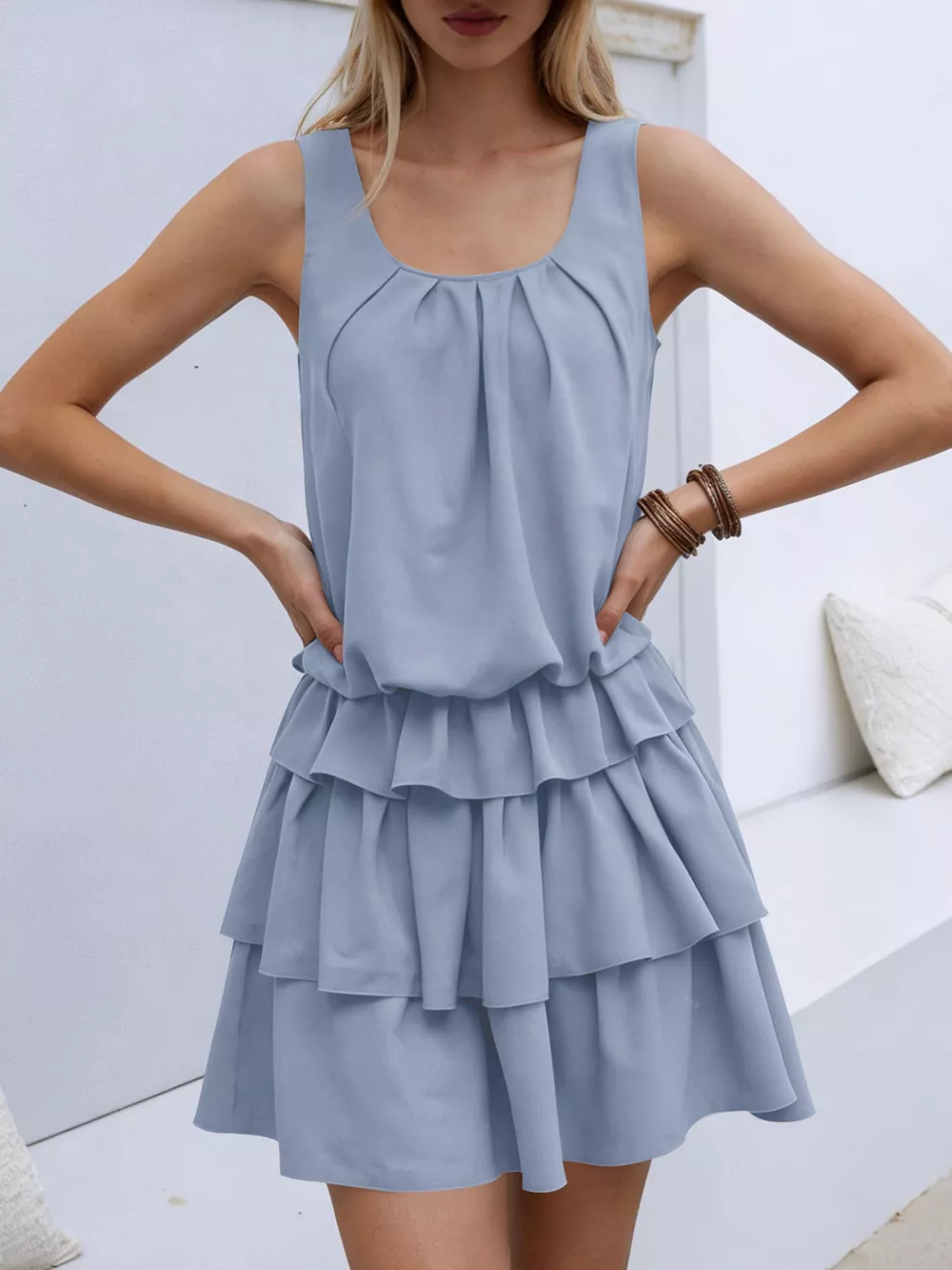 Sleeveless Ruffle Layered Mini Dress, image 3