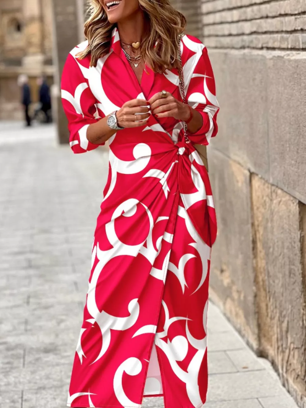 Printed Collared Neck Shirt Dress, image 7