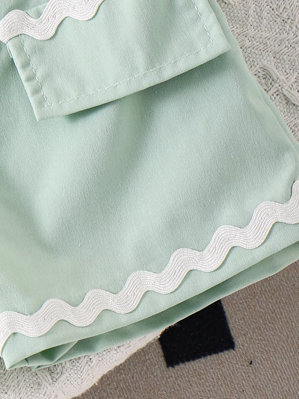 Children's Ribbed Knit Polo Top and Scalloped Pocket Shorts Set, image 11