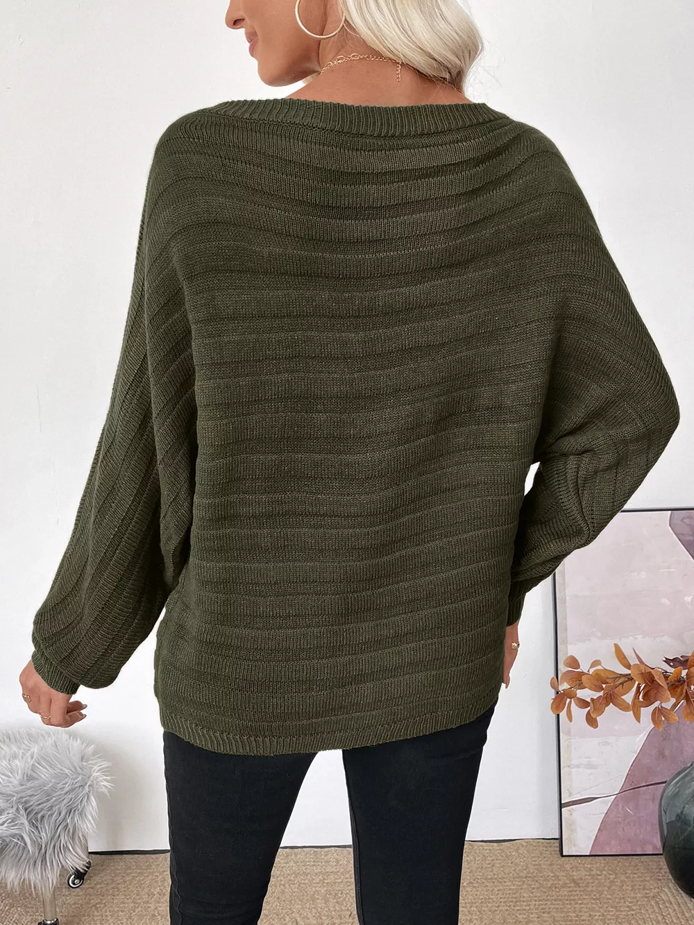 Boat Neck Ribbed Long Sleeve Sweater, image 6