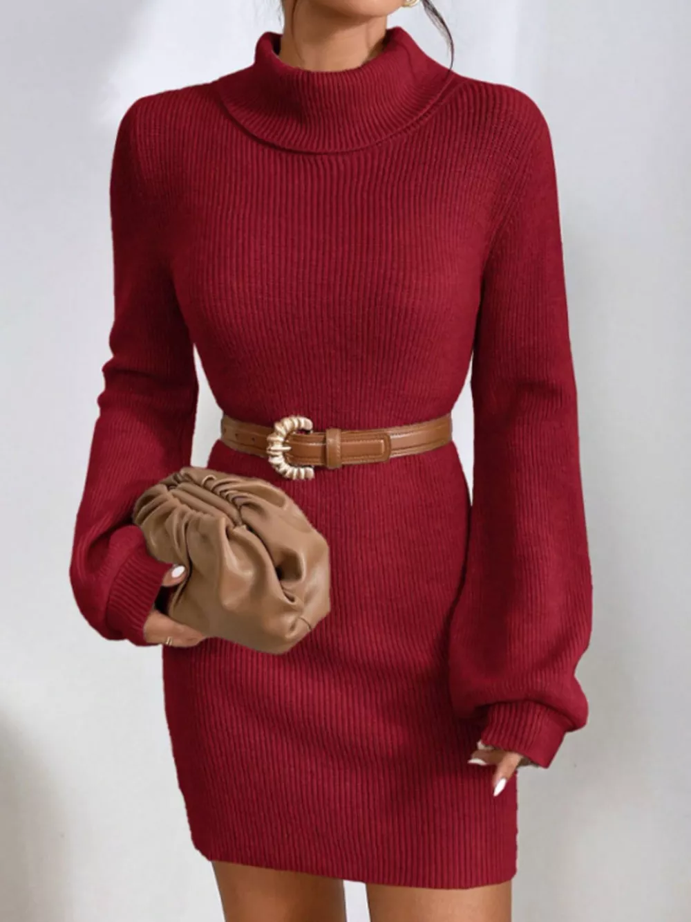 Turtleneck Ribbed Knit Sweater Dress, image 23