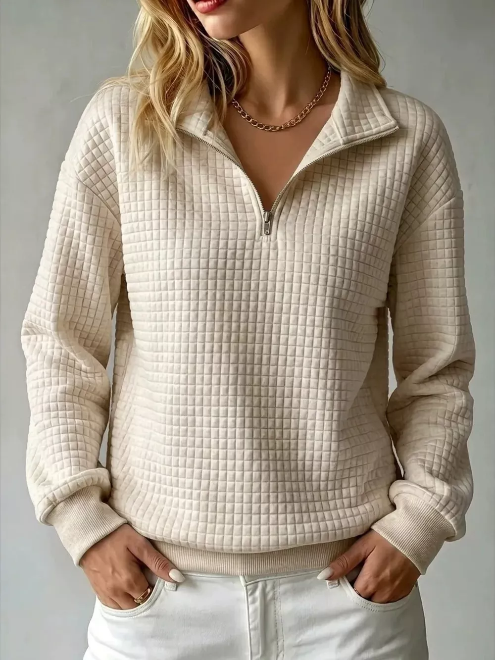 Waffle Knit Quarter-Zip Sweatshirt