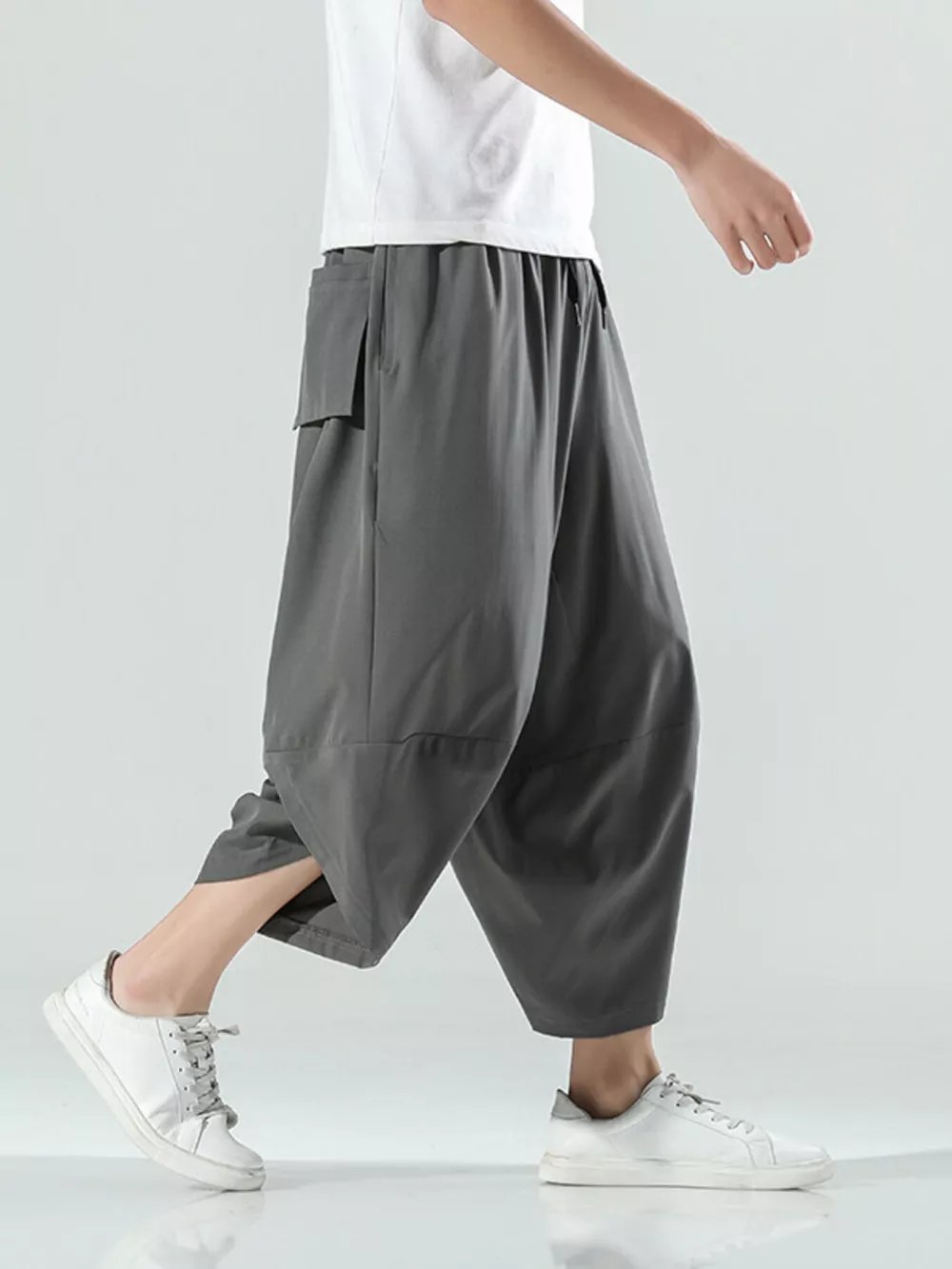 Men's Plus Size Loose-Fit Wide-Leg Cropped Casual Pants, image 5
