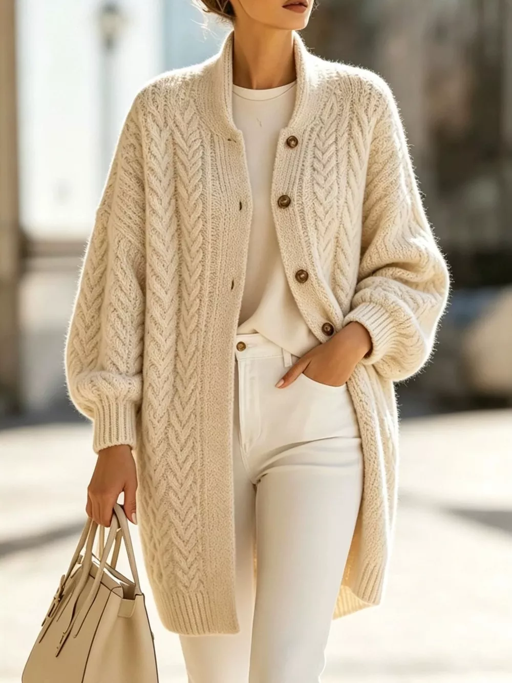Full Size Cable-Knit Button-Down Cardigan Plus Size