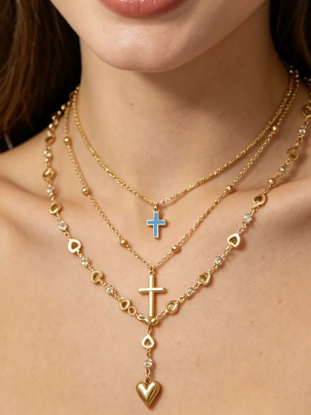 Layered Cross and Heart Necklace, image 6