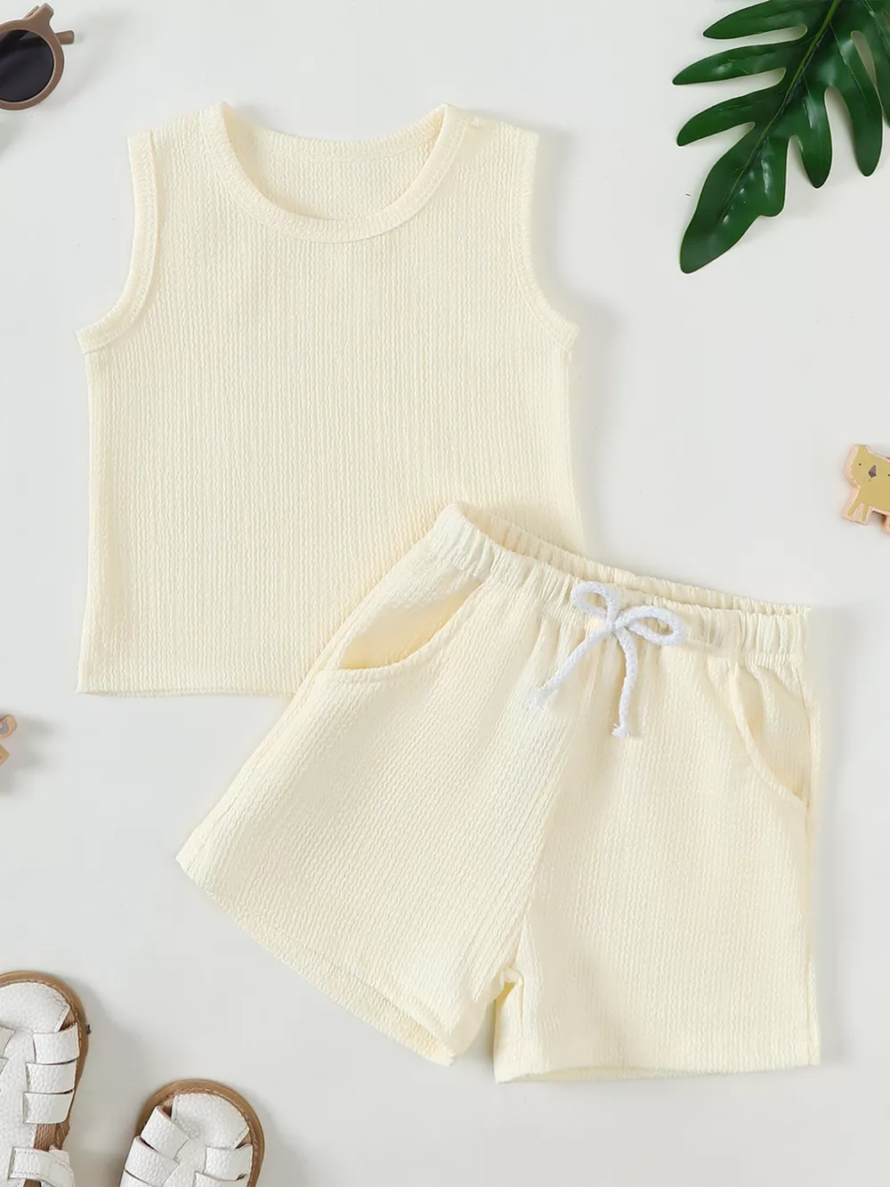 Children's Solid Color Tank and Shorts Set, image 3