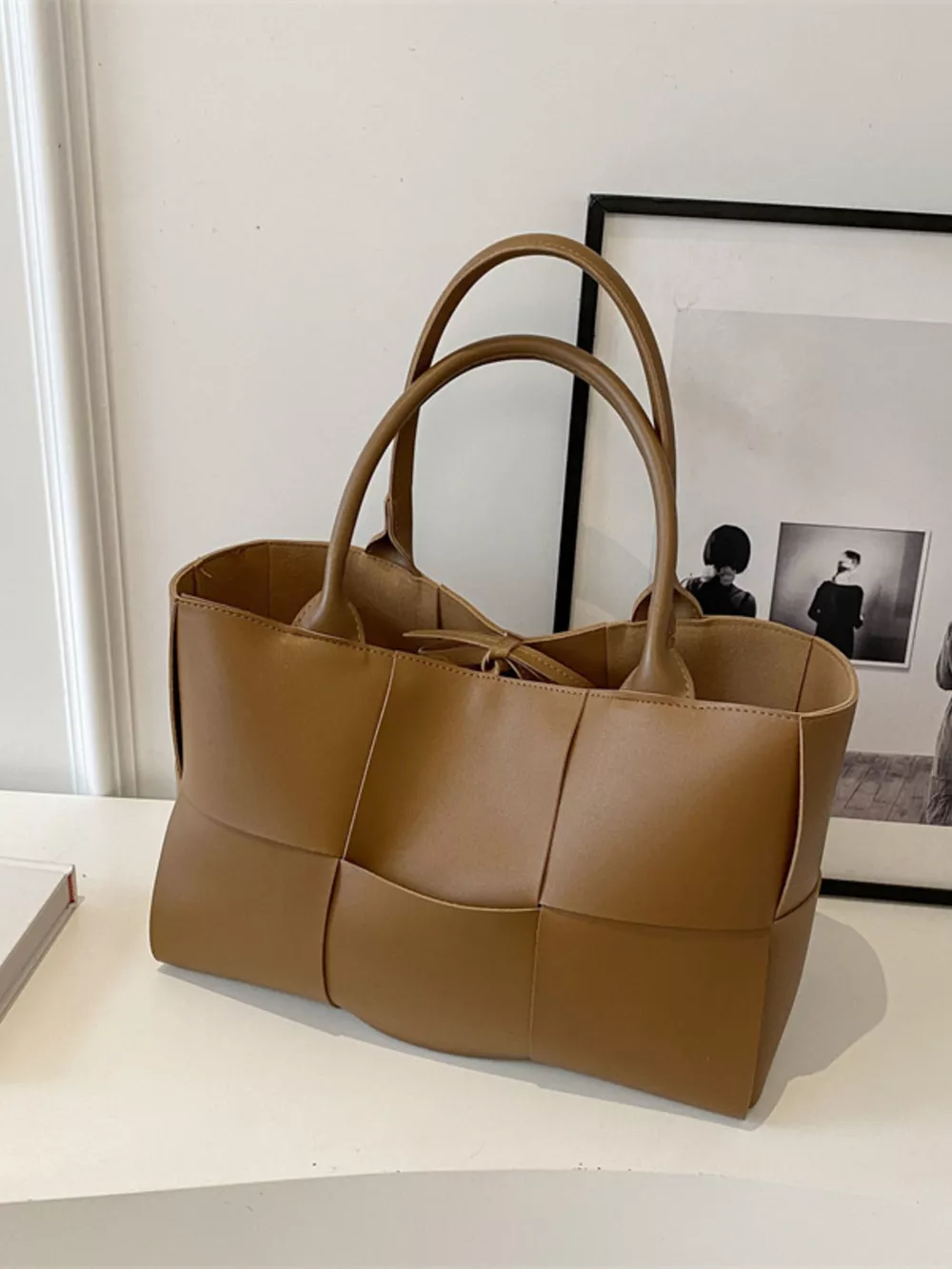 Woven Leather Tote Bag, image 4