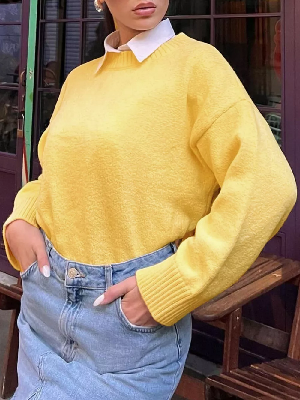 Ribbed Round Neck Dropped Shoulder Sweater, image 8