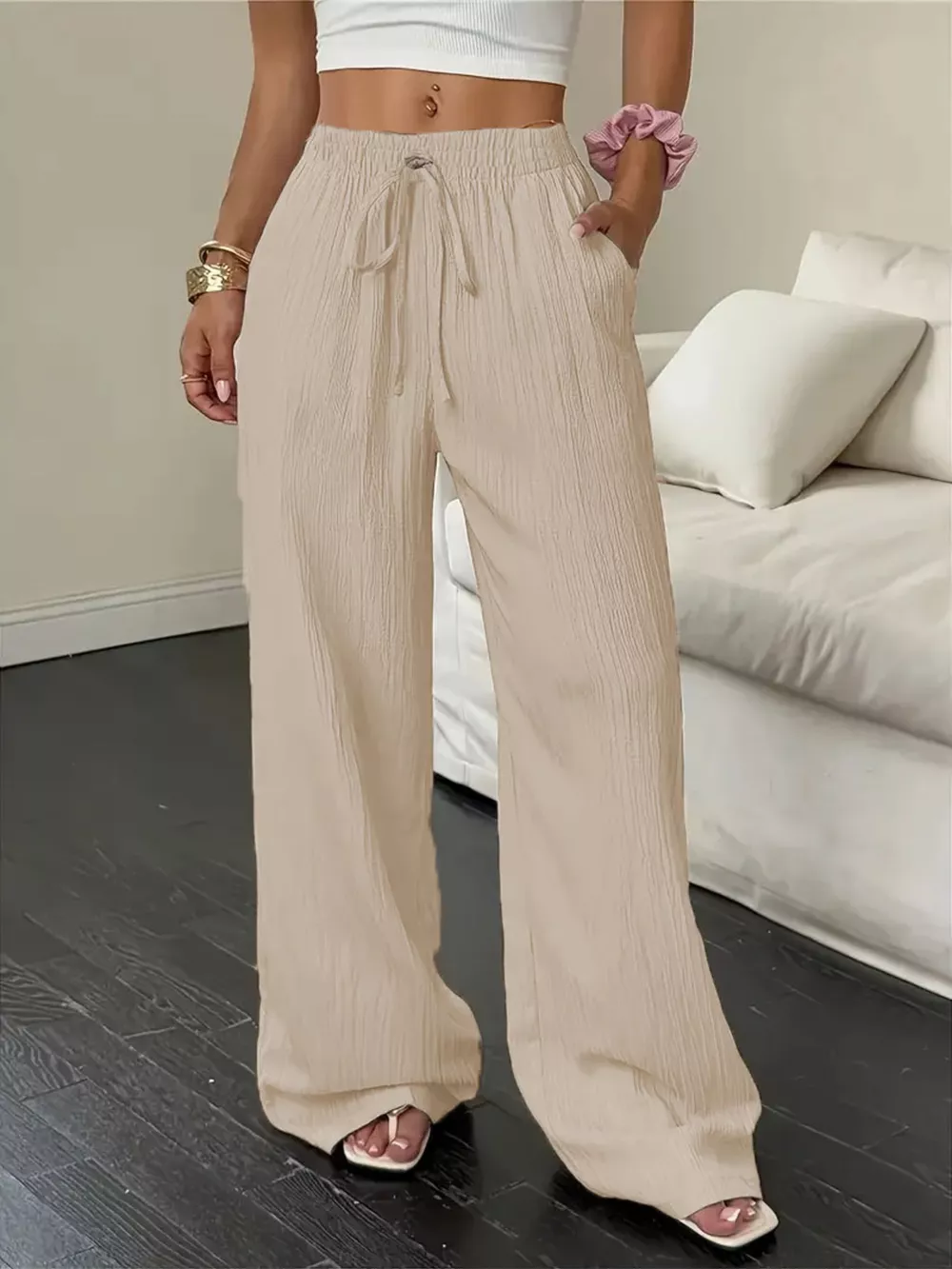 Wide Leg Pants with Drawstring
