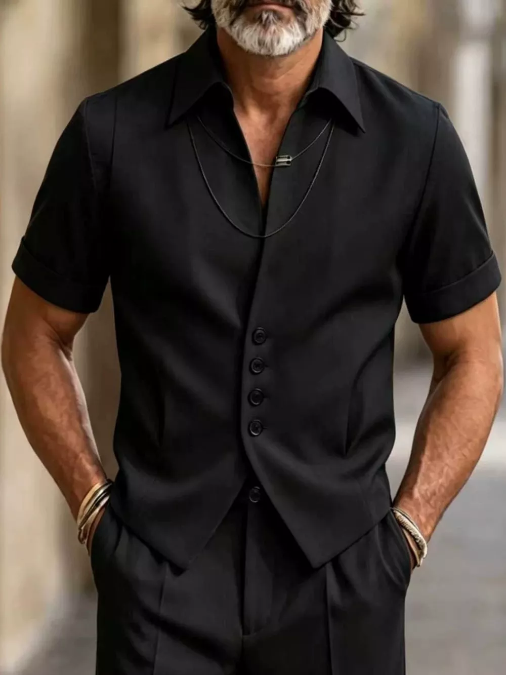 Men's Full Size Slim-Fit Short Sleeve Button-Down Shirt Plus Size
