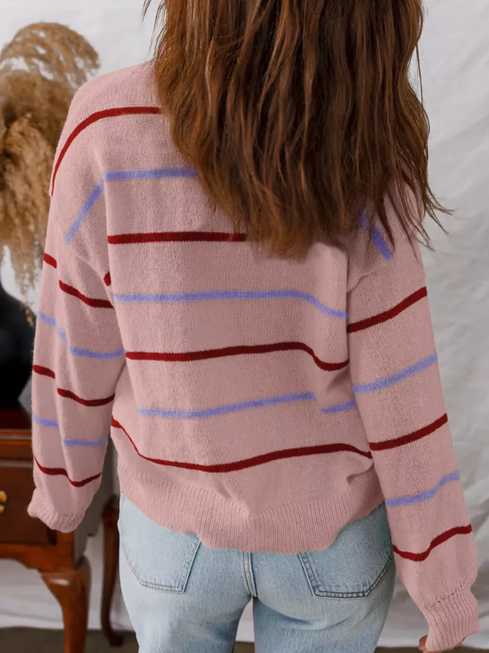 Striped Round Neck Drop Shoulder Sweater, image 3