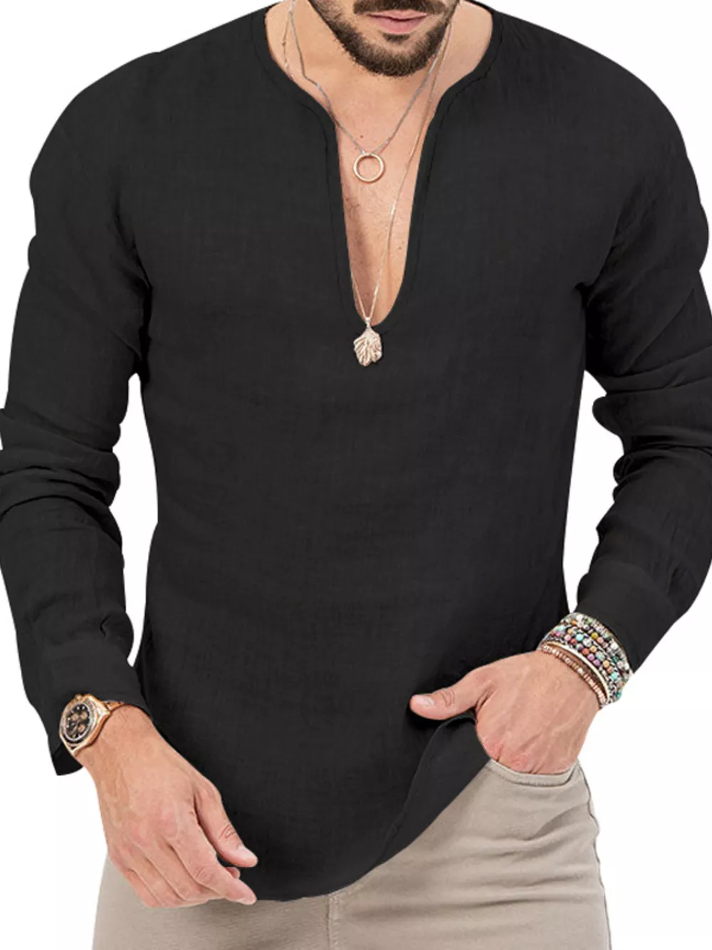 Men's Full Size Slim Fit Long Sleeve Blouse Plus Size, image 5