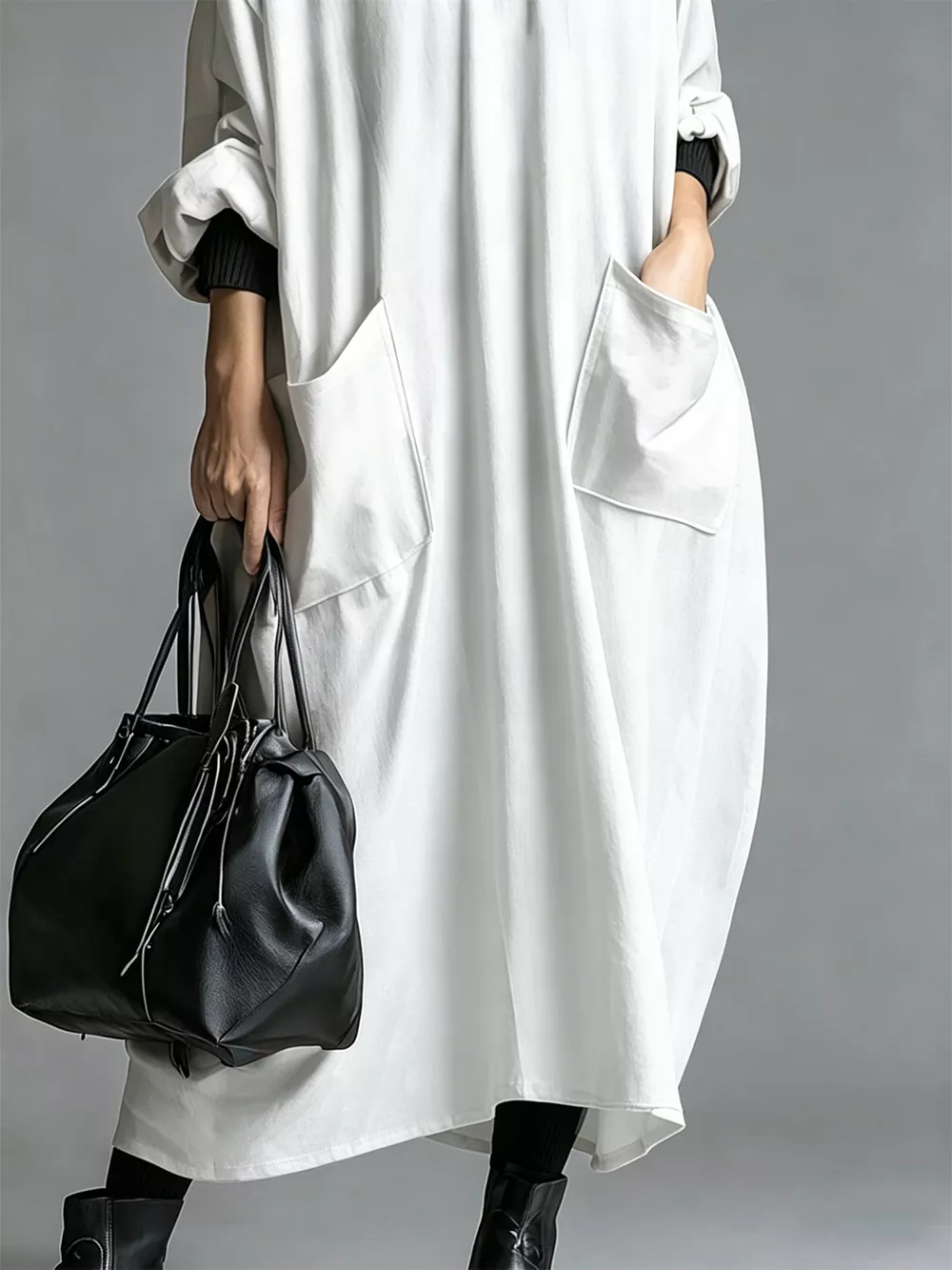 Full Size Loose-Fit Mock Neck Midi Dress with Pockets Plus Size, image 12