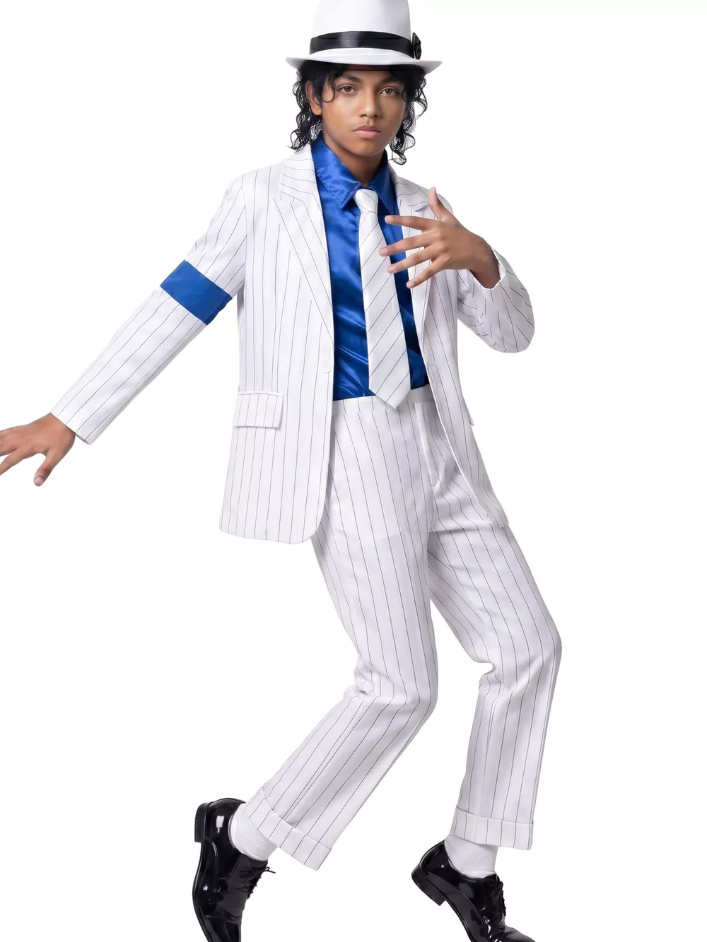 Children's Halloween Striped Suit Costume 5 Piece Set with Shirt and Fedora & Tie