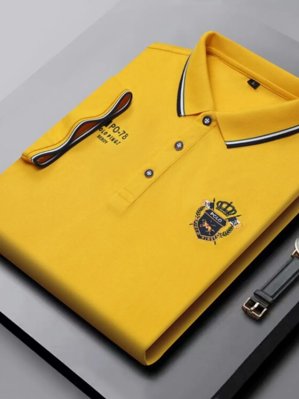 Men's Plus Size Embroidered Detail Short Sleeve Polo, image 8