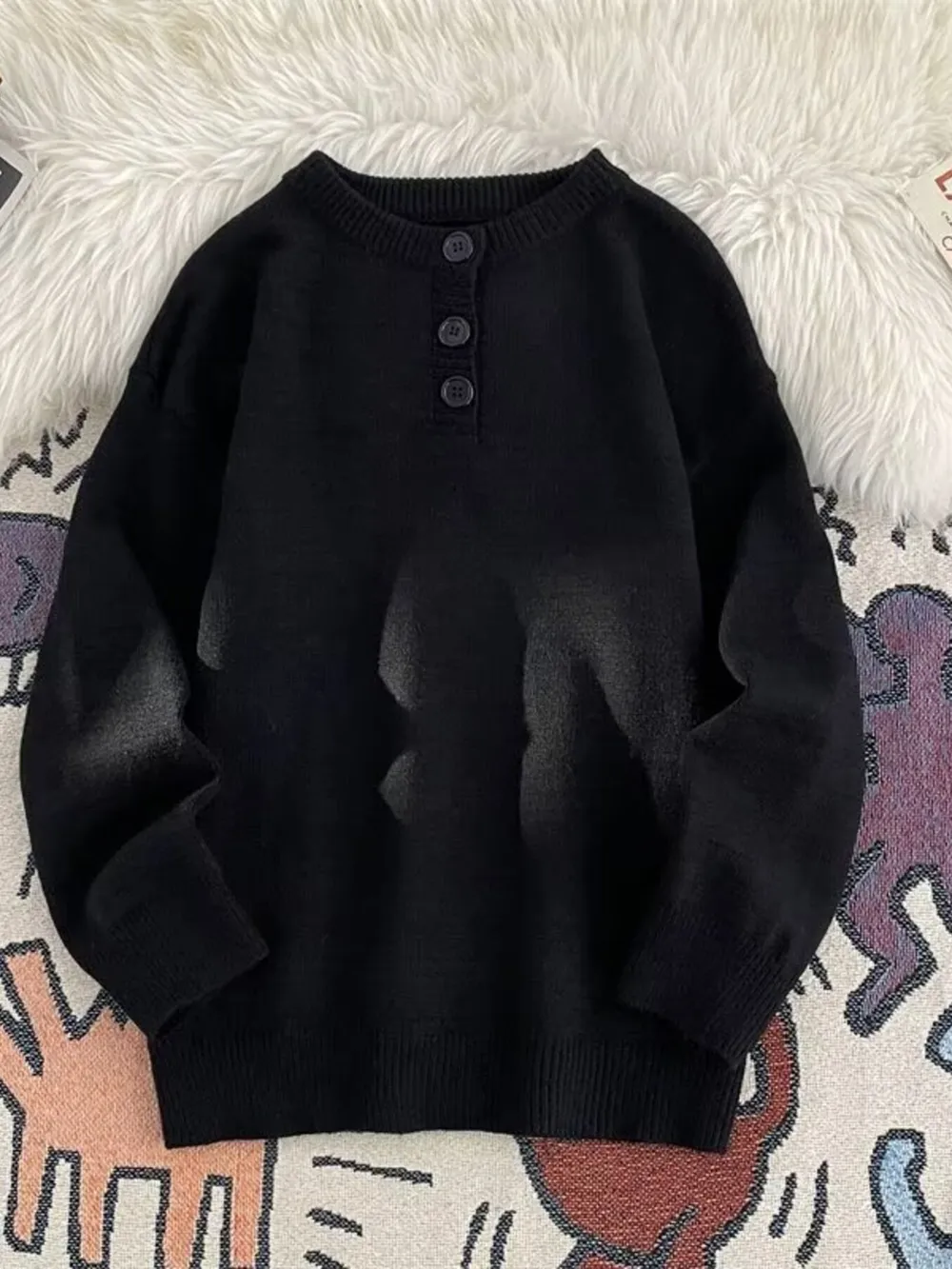 Men's Button Detail Long Sleeve Sweater