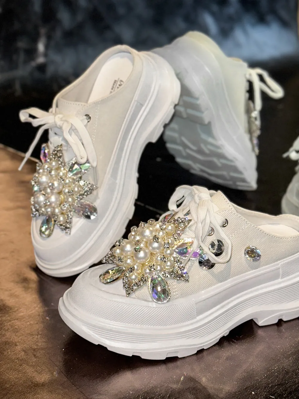 Pearl Embellished Platform Slip-Ons, image 10