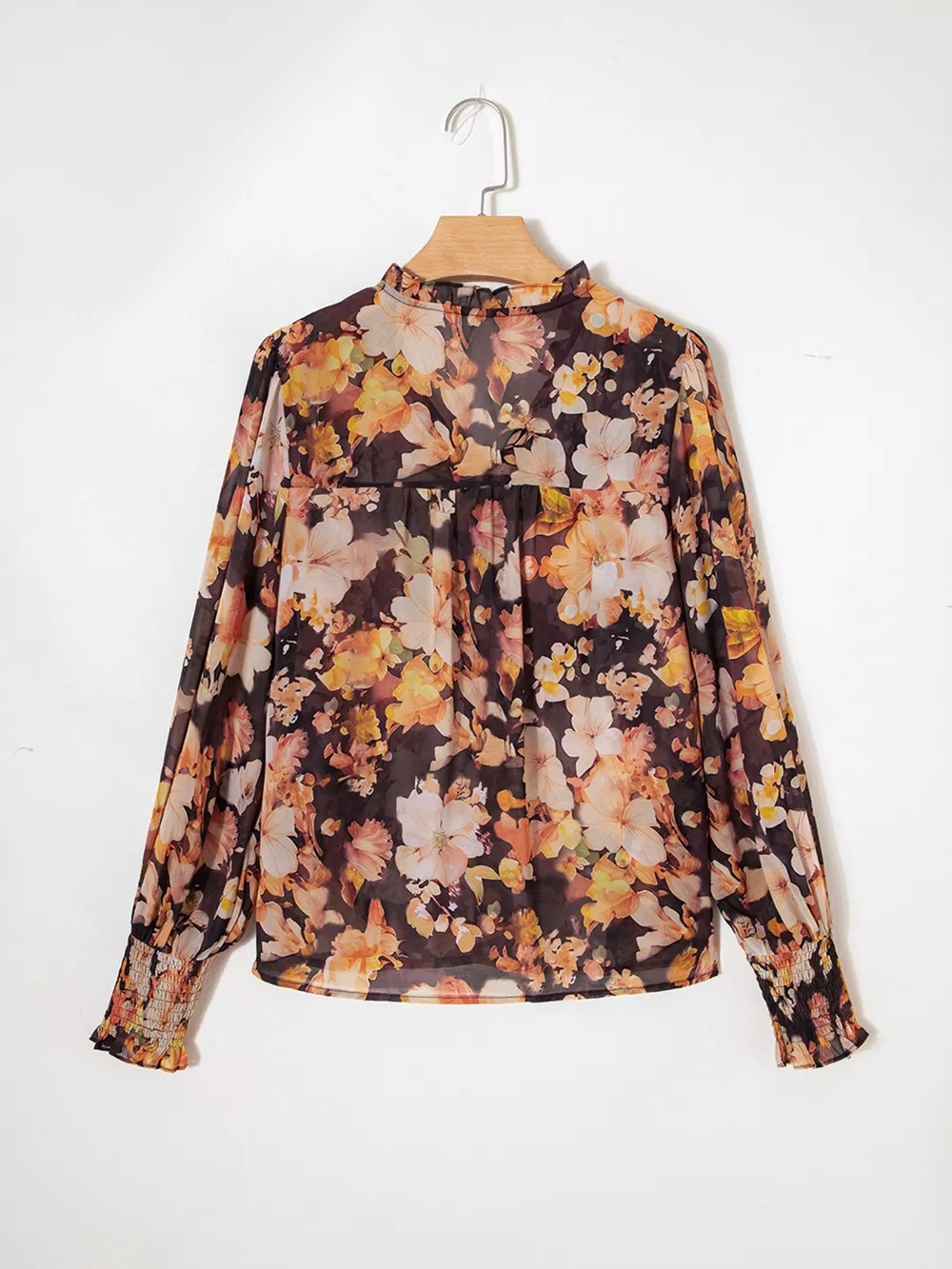 Floral V Neck Long Puff Sleeve Breezy Blouse, image 6
