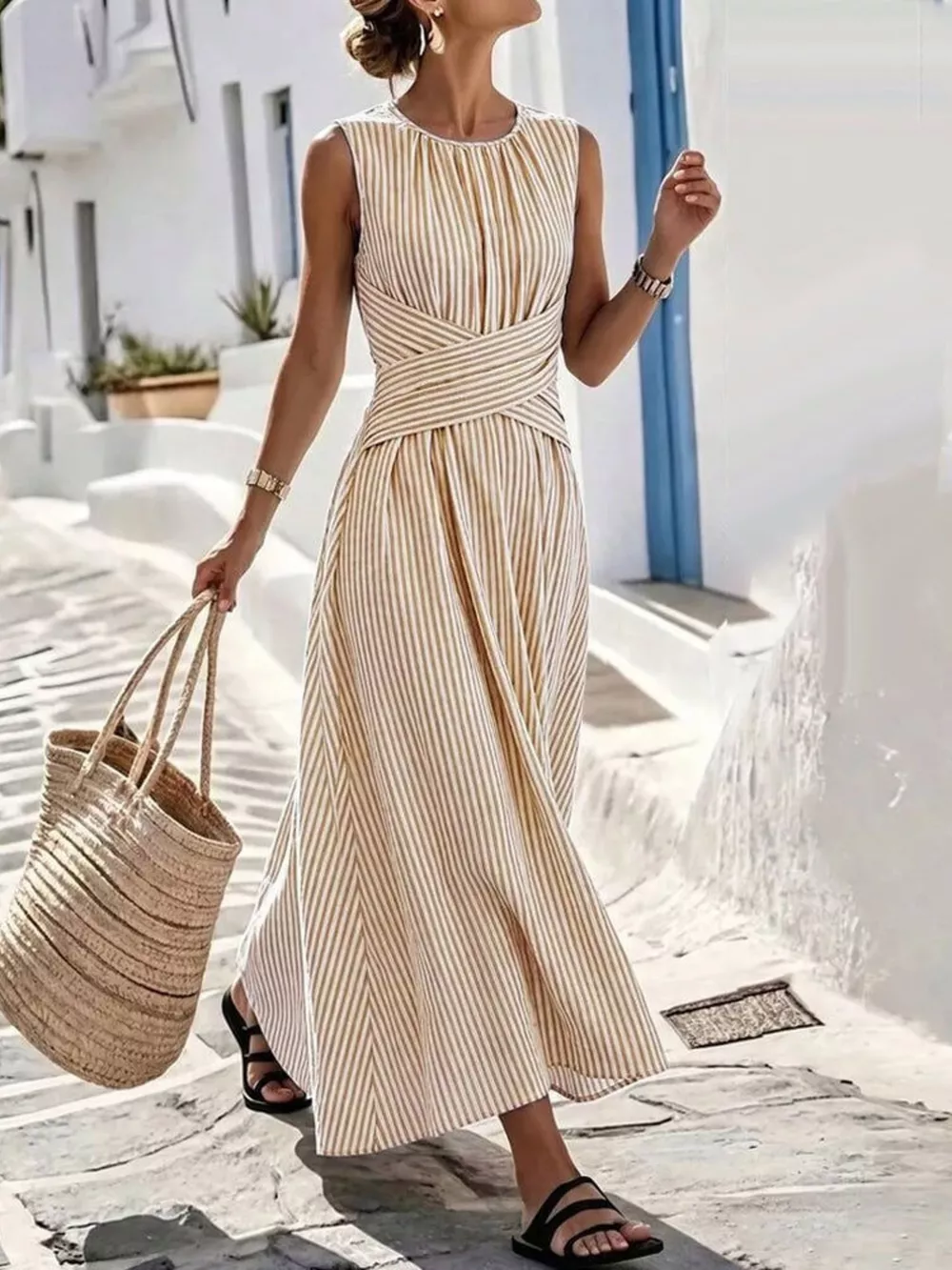 Full Size Striped Sleeveless Maxi Dress Plus Size, image 3