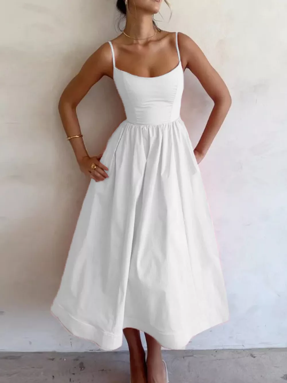 Adjustable Strap Scoop Neck Midi Dress, image 10