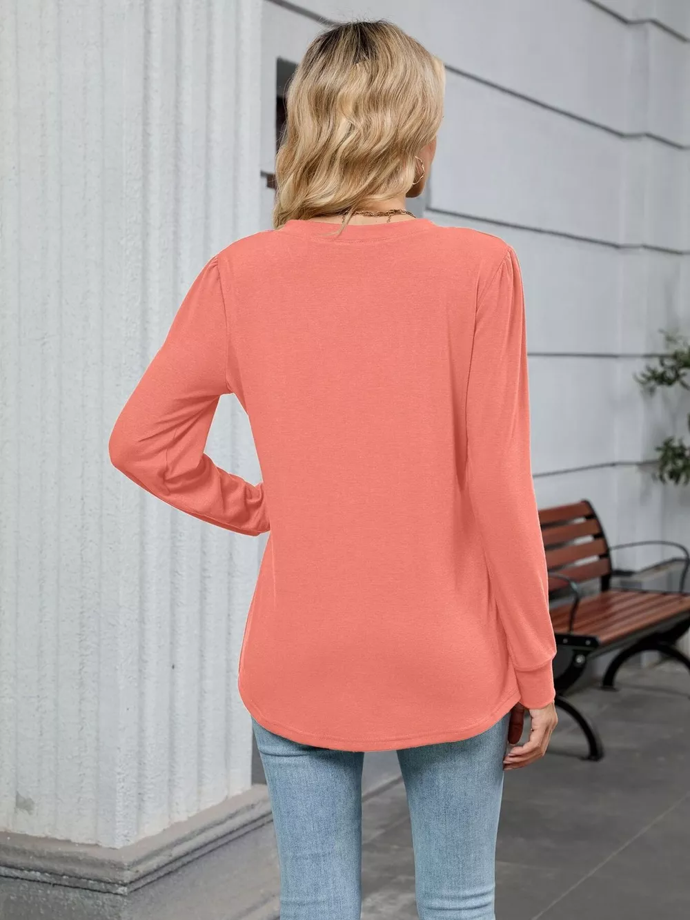 V-Neck Long Sleeve Relaxed Fit T-Shirt, image 30