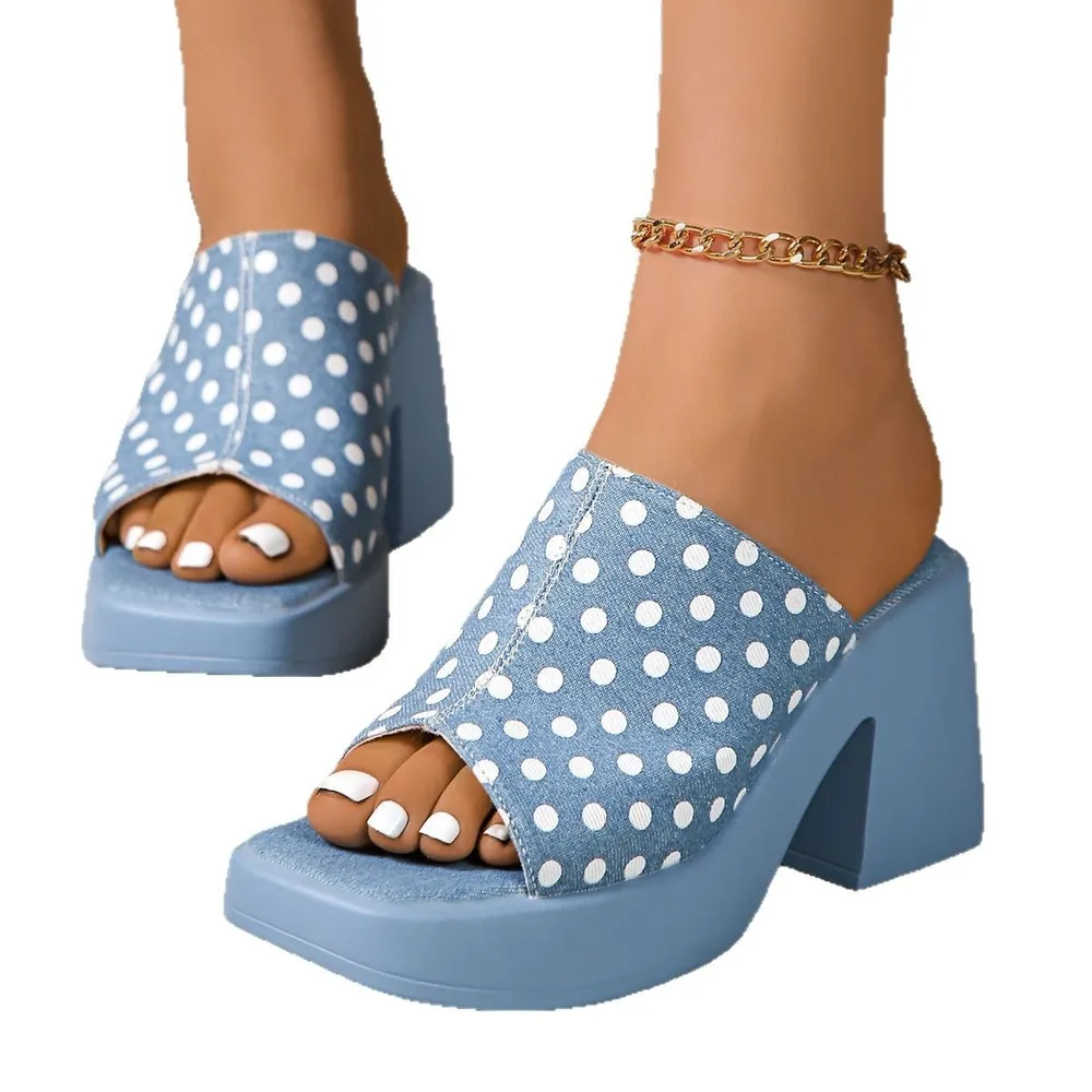 Polka Dot Block Heels Sandals, image 4