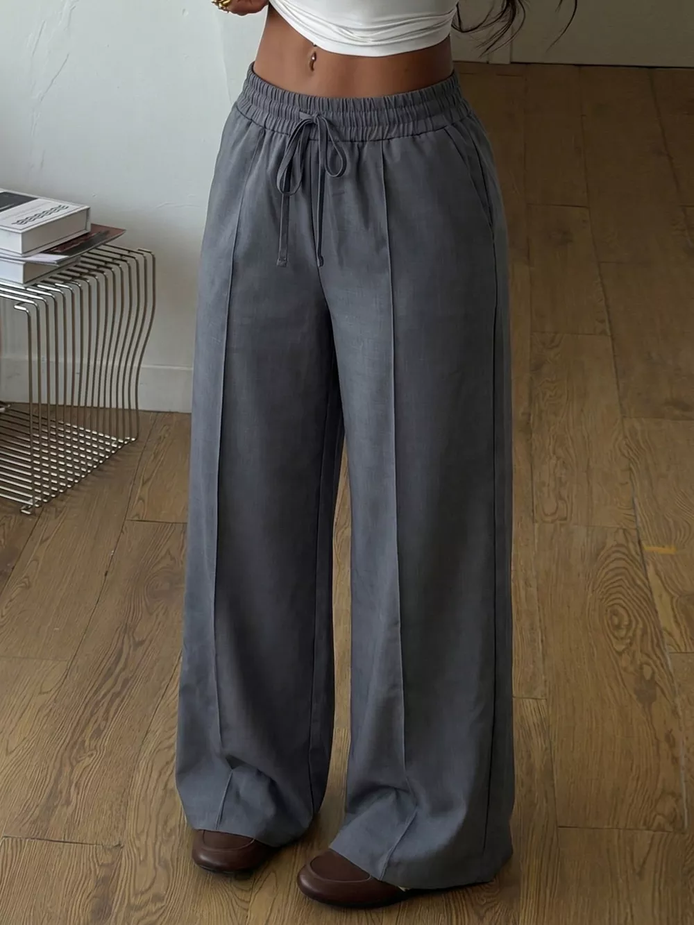 High-Waisted Wide-Leg Drawstring Pants, image 2