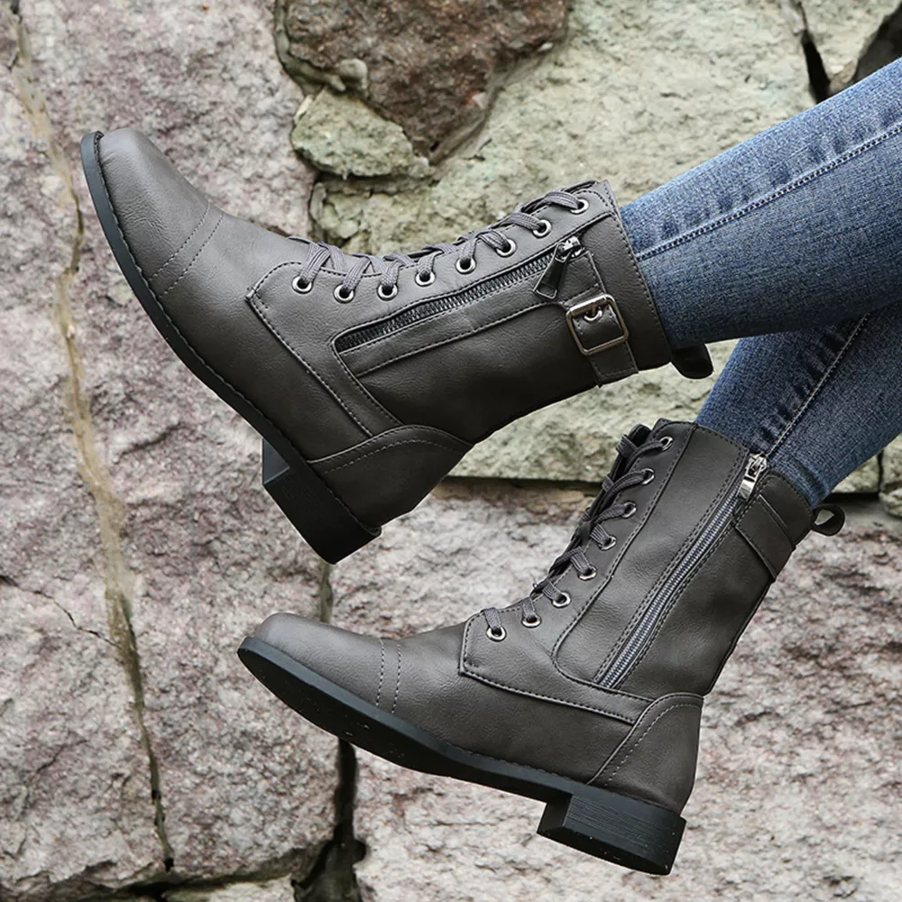 Lace-Up Ankle Boots with Zipper Detail, image 3