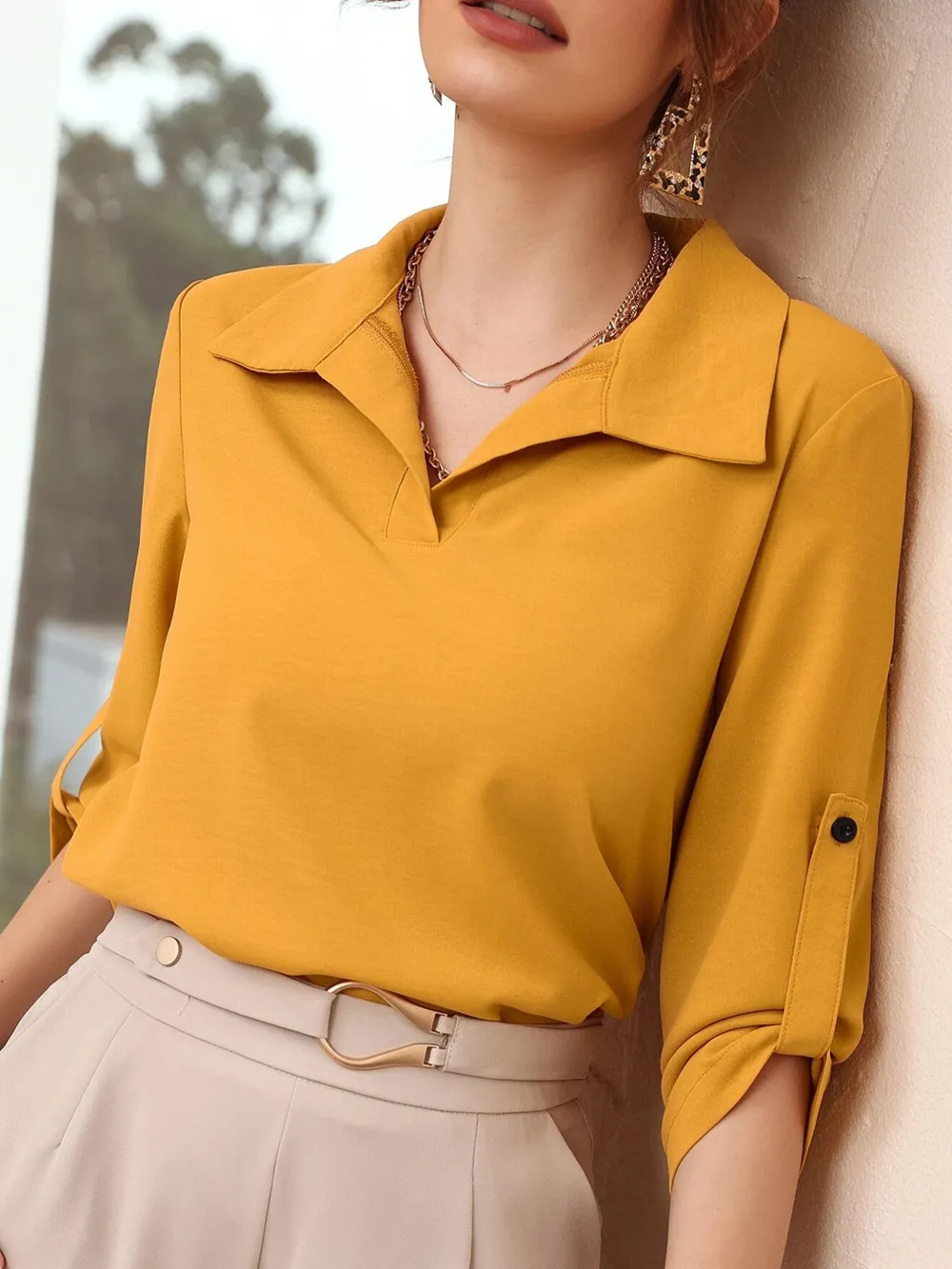 Collared Neck Half Sleeve Blouse, image 3