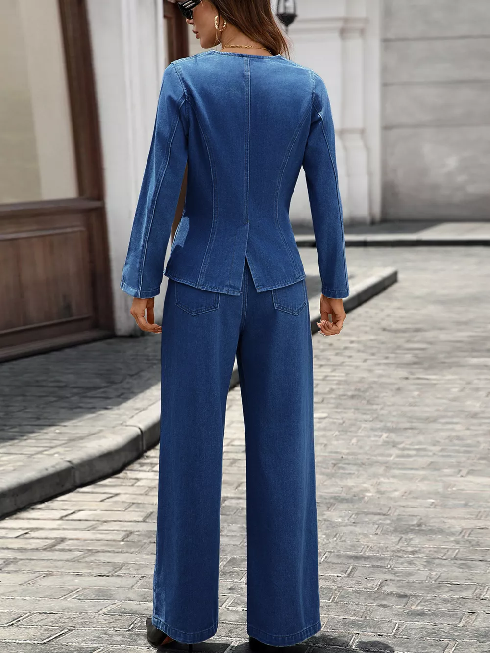 Button Up Long Sleeve Top and Jeans Denim Set, image 7