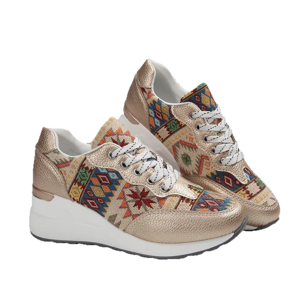 Geometric Lace Up Wedge Sneakers, image 6